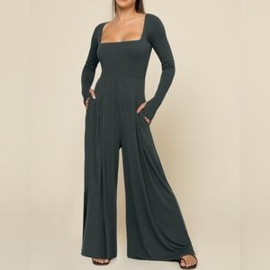 Popflex Active Go With The Flow Long Sleeve Jumpsuit Deep Forest Medium Petite